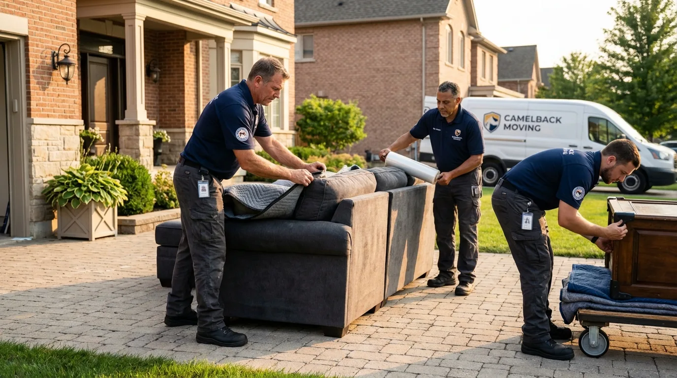 Large estate moving crew wrapping furniture in Riverhead, NY